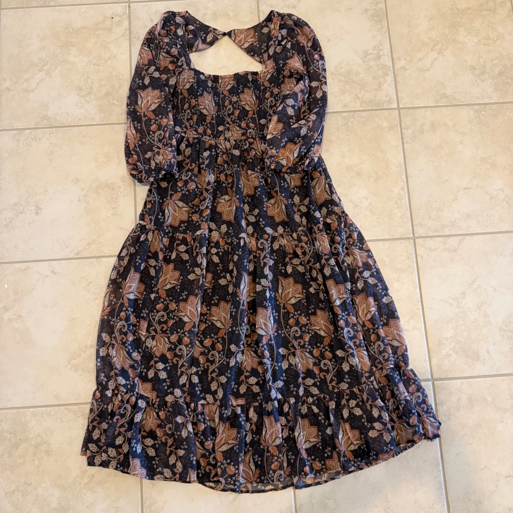Anthropologie Let Me Be Floral Smocked Tiered Midi Dress Petite Small SP NWT
